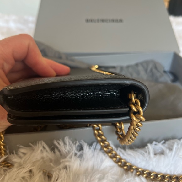 COPY - NWT Balenciaga Everyday Continental Black Leather Logo Wallet w Gold Cha… - Picture 6 of 12